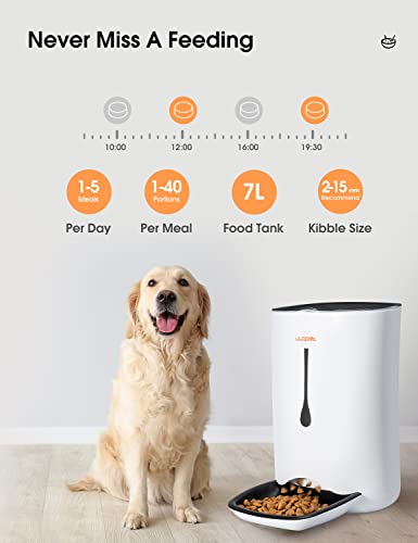  WOPET Automatic Dog Feeder, 7L Pet Food Dispenser For Cats And Dogs, Automatic Cat Feeders With Protion Control, Voice Recorder&Programmable Timer For Up To 5 Meals Per Day