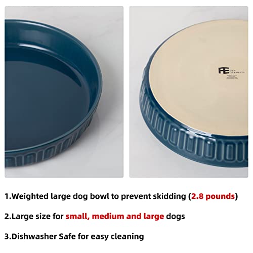  Fun Elements Shallow Dog Bowls, 10.5" Extra Large Ceramic Dog Bowls For Small, Medium And Large Breeds, Non-Slip Dog Food Plate, Flat And Wide, Dishwasher Safe, Suitable For Dogs And Cats (Blue)