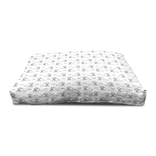  Lunarable Cat Wooden Pet House, Monochrome Doodle Style Feline Pattern With A Bowl Of Food Fish And Mouse Design, Outdoor & Indoor Portable Dog Kennel With Pillow And Cover, Medium, Black And White
