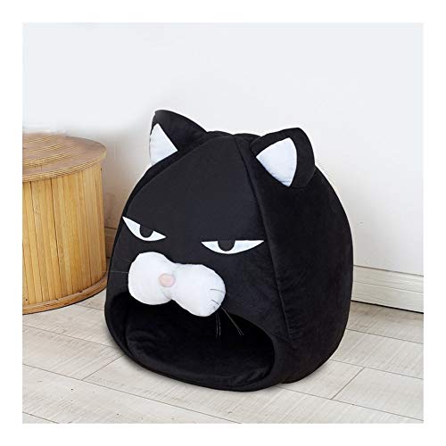  YangYan Cartoon Cat Bed Lovely Pet House For Puppy Cat Warm Soft Cat Cave Tent Waterproof Bottom Sleep Bag Cat Supplies (Color : Black, Size : 38cm38cm38cm)