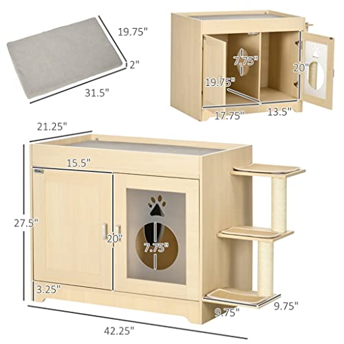  ACQUIRE 3 In 1 Litter Box Enclosure Hidden Kitty House Cat Tree, Cat Washroom Storage Bench With Double Doors, Multiple Layers