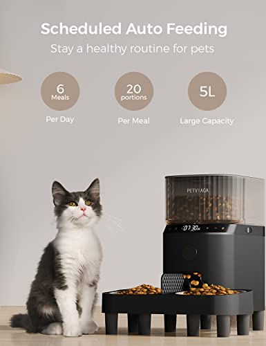  PETVIAGA Elevated Automatic Cat Feeders For 2 Cats, 5L Multiple Cat Feeder With Timer, 2-Way Divider & Raised Stainless Steel Bowls, Timed Dog Food Dispenser With 1-6 Meals & 20 Portions Control