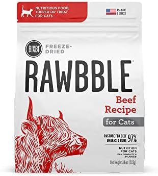  BIXBI Rawbble Freeze Dried Cat Food, Beef Recipe, 10 Oz - 97% Meat And Organs, No Fillers - Pantry-Friendly Raw Cat Food For Meal, Treat Or Food Topper - USA Made In Small Batches