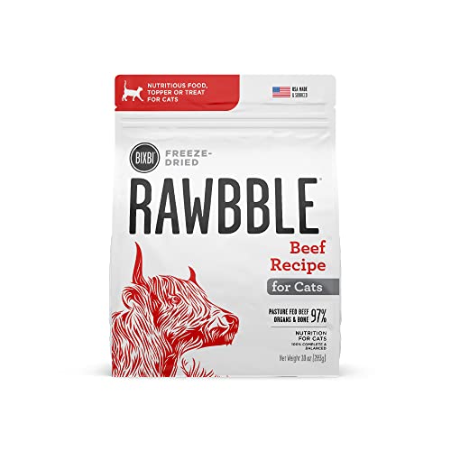  BIXBI Rawbble Freeze Dried Cat Food, Beef Recipe, 10 Oz - 97% Meat And Organs, No Fillers - Pantry-Friendly Raw Cat Food For Meal, Treat Or Food Topper - USA Made In Small Batches