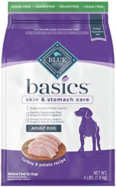  Blue Buffalo Basics Skin & Stomach Care, Grain Free Natural Adult Dry Dog Food, Salmon & Potato 4-lb
