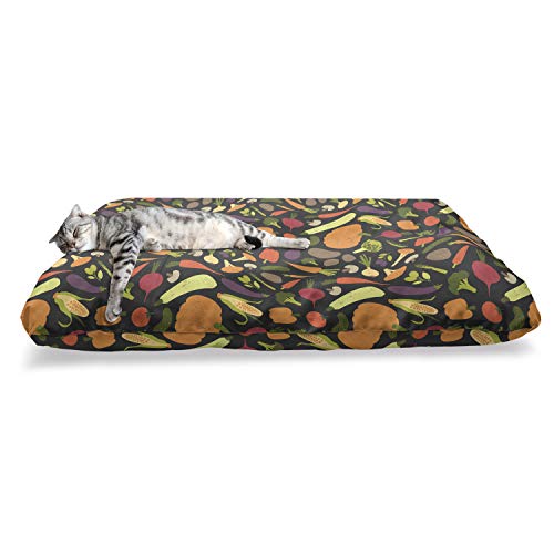  Lunarable Vegetable Pet Bed, Repeating Pattern With Various Healthy Fresh Foods On Dark Backdrop, Chew Resistant Pad For Dogs And Cats Cushion With Removable Cover, 24" X 39", Charcoal Grey Multicolor