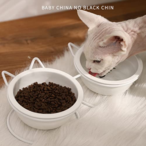  Cat Food Feeder Food Container Ornament Container Set Neck Raised Cat Bowl Double Dog Dish Dog Water Feeder Pet Feeder For Puppy Kitten (White) Rabbit Feeder Rabbit Feeder