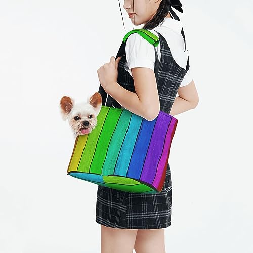  Mqgmz Rainbow Colored Wood Background Print Pet Carrier Tote Bag With Pocket Safety - Amazing Design