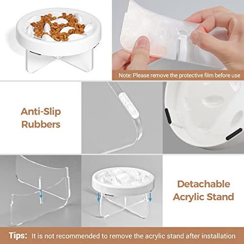  MSBC Raised Cat Slow Feeder Bowl With Acrylic Stand, Elevated Melamine Slow Feed Cat Dish, Non-Slip Pet Puzzle Feeder For Slow Healthy Eating, Anti-Choking Prevents Obesity Pet Bowl For Kitty, Kitten