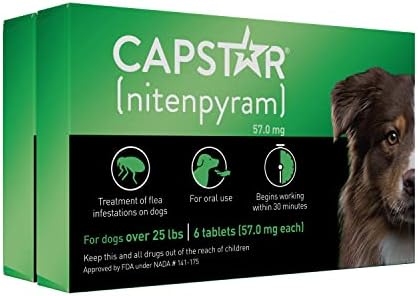  CAPSTAR (nitenpyram) Oral Flea Treatment For Dogs, Fast Acting Tablets Start Killing Fleas In 30 Minutes, Medium & Large Dogs (Over 25 Lbs), 6 Doses