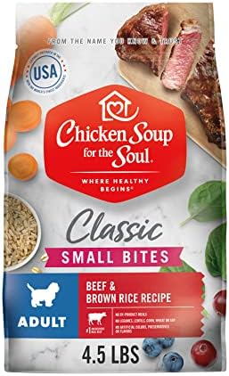  Chicken Soup For The Soul Small Bites Dog Food, Chicken, Turkey & Brown Rice Recipe, 4.5 Lb. Bag | Soy Free, Corn Free, Wheat Free | Dry Dog Food Made With Real Ingredients