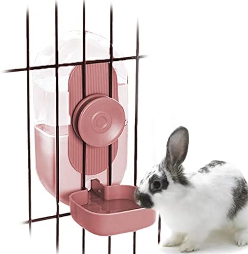  Gravity Rabbit Feeder And Water Dispenser Set, Hanging Automatic Cat Food And Water Dispenser Food Bowl For Bunny Guinea Pig Ferret (Pink)