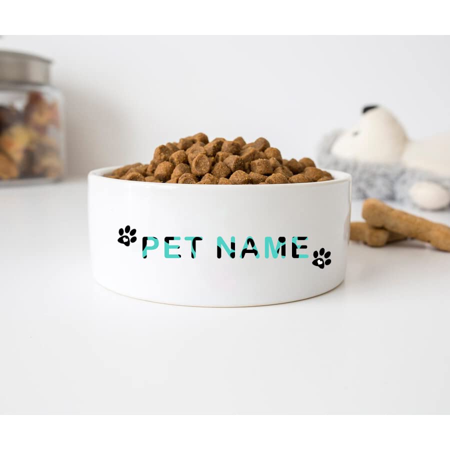 GENERIC Personalized Dog Paw Print Pet Name Bowl, Ceramic Pet Food Bowl, Gift For Pets, Available In 2 Sizes