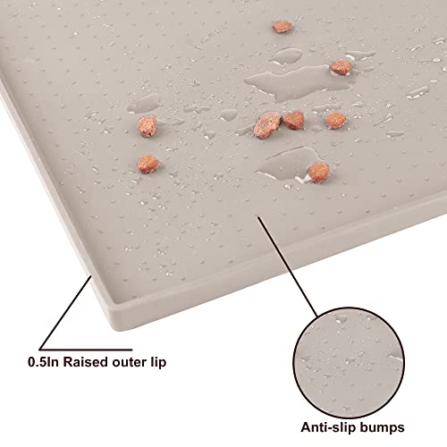  Hubulk Dog Feeding Mat,Silicone Pet Food And Water Bowl Placemat,Dishwasher, High Raised Edge To Prevent Spills,Nonslip Waterproof Tray To Stop Messes On Floor（24"x16"x0.5", Taupe）