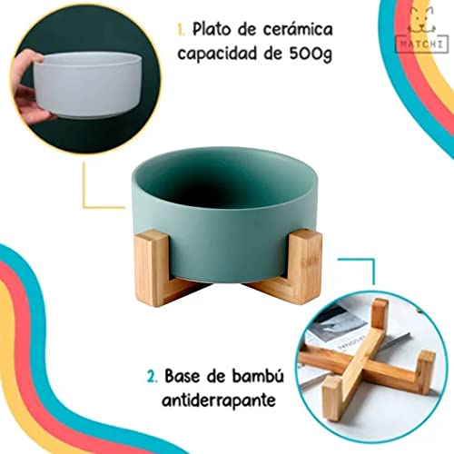  FOTABPYTI Ceramic Pet Bowl, Dog Cat Litter Box Stable Multifunctional Large Capacity Easy To Clean With Wooden Stand For Pet Cats For Home