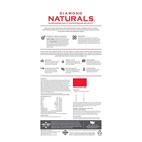  Diamond Naturals Adult Real Meat Recipe Premium Dry Dog Food With Real Pasture Raised Lamb Protein 40Lb