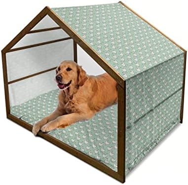  Lunarable Farming Wooden Pet House, Organic Cucumbers Dill Pickles Healthy Food Vegetables Salad Homemade, Outdoor & Indoor Portable Dog Kennel With Pillow And Cover, Large, Fern Green And Emerald