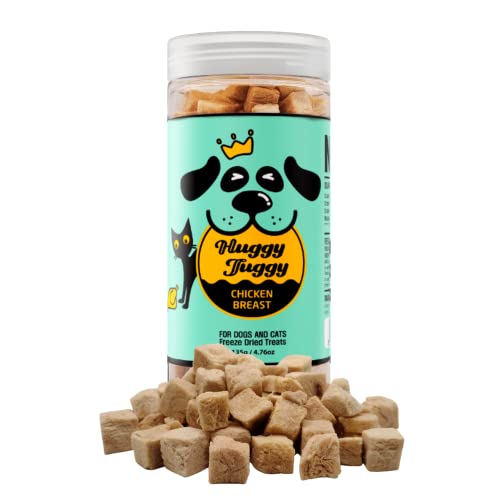  Huggy Tuggy Freeze Dried Chicken Breast Treats For Dog And Cat - Natural Single Ingredient Pet Food Pet Treat, High Protein - No Fillers, Preservatives, Or Additives, Gluten Free - 4.76 Oz