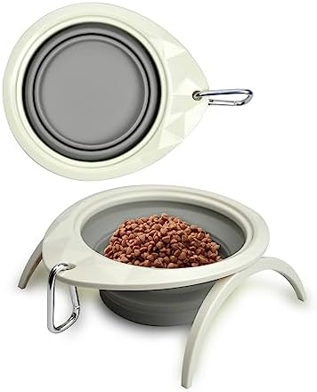  Collapsible Dog Bowl With Stand, Portable Foldable Food Dishes With Carabiner Clip, Pet Bowl With A Support, Travel Dog Cat Water Bowl (Pink)
