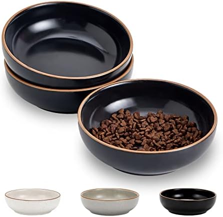  LETITBE Ceramic Cat Bowls Set, 5.3 Inch Cat Food Bowls, Cat Dishes For Indoor Cat, Pet Kitten Food Bowl, Cat Food Dish Small Animal Pet Bowls, Matte Black