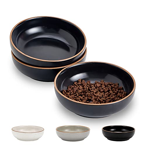  LETITBE Ceramic Cat Bowls Set, 5.3 Inch Cat Food Bowls, Cat Dishes For Indoor Cat, Pet Kitten Food Bowl, Cat Food Dish Small Animal Pet Bowls, Matte Black