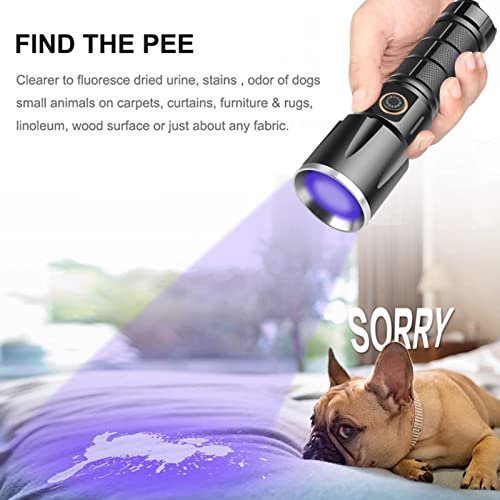  UV Flashlight Black Light, 15W LED Blacklight Pet Urine Detector UV Torch 2 In 1 UV Blacklight, Portable Light Detector Waterproof For Pet Clothing Food Fungus Detection Night Fishing Travel