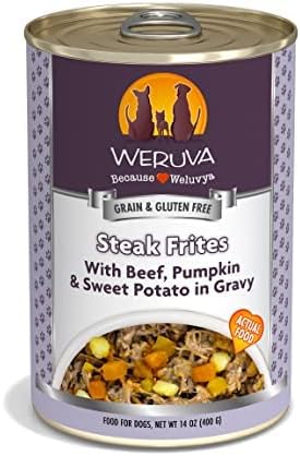  Weruva Classic Dog Food, Steak Frites Dinner With Beef, Pumpkin & Sweet Potato In Gravy, 14oz Can (Pack Of 12)