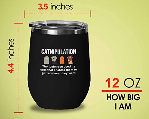  Flairy Land Cat Lady Black Wine Tumbler 12oz - Catnipulation Defiition -Cat Funny Gifts Cat Mom Cat Grandma Pet Paw Kitten Whiskers Cat Lovers Feline Cat Person Cat Rescuer
