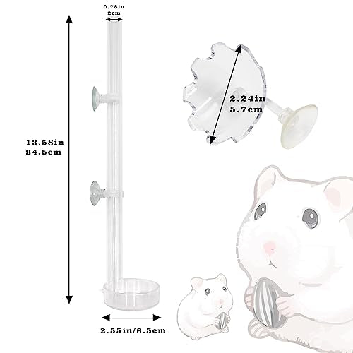  Hamsters Feeder, Transparent Acrylic Feeder Tube And Feeding Dish Set With Suction Cup, Small Animals Food Gravity Auto Dispensers, Suitable For Hamster Rat Guinea Pig Bird Parrot Lizard Hedgehog