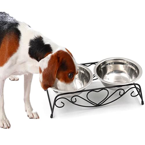  Stainless Steel Water Dispenser Double Dog Cat Bowl Premium Stainless Steel Water Food Raised Bowls Pet Feeder Bowls Set With Rack For Kitten Animal Home Water Dispenser