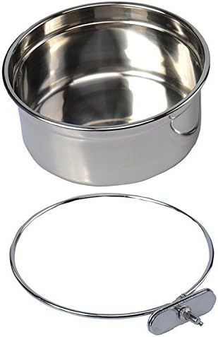  Pet Dog Stainless Steel Coop Cups With Clamp Holder - Detached Dog Cat Cage Kennel Hanging Bowl,Metal Food Water Feeder For Small Animal Ferret Rabbit (XL)