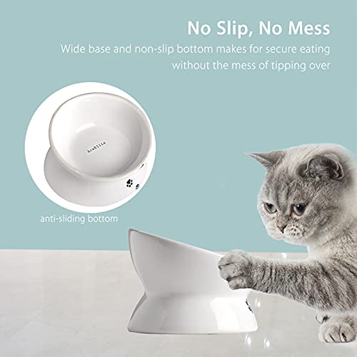  Cat Food Bowls, 10 OZ Elevated Cat Bowls For Cats And Small Dogs, Tilted Pet Feeder Bowl With Raised Stand Protect Cat's Spine, Ceramic Cat Water Bowl No-Spill, Stress Free Cat Dish 2pcs