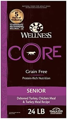  Wellness CORE Grain-Free Senior Dry Dog Food, Made In USA With Real Turkey And Natural Ingredients, With Nutrients For Immune, Joint, Skin & Coat Support, 24-Pound Bag