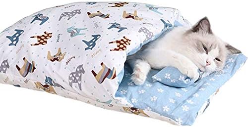  JENPECH Cat Bed - Semi-Closed Warm Soft Cat Sleeping Bed - Kennel Cushion Pet Supply With Pillow