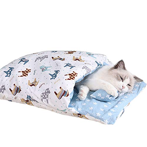  JENPECH Cat Bed - Semi-Closed Warm Soft Cat Sleeping Bed - Kennel Cushion Pet Supply With Pillow