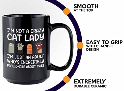  Flairy Land Cat Lady Coffee Mug 15oz Black - Passionate About Cats -Cat Paw Cat Parents Cat Mama Cat Lover Kitties Purr Feline Mom