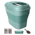  DDMOMMY 30-35 Lbs Dog Food Storage Container Collapsible Dog Food Container With Airtight Lids, Wheels, Scoop And 2pcs Food Storage Containers, Large Pet Food Storage For Dog, Cat (Green)