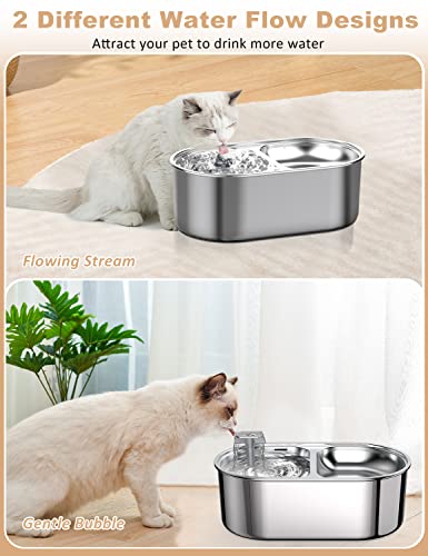  Cat Water Fountain, 88oz/2.6L 304 Stainless Steel Pet Water Fountain For Cats Inside,2-in-1 Cat Bowls For Food And Water, Ultra-Silent Automatic Dog Water Dispenser With Smart Pump And 5 Filters