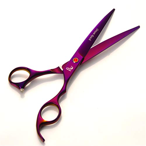 Purple 7.0 Inch Professional Hairdressing Scissors Set Pet Grooming Cutting Premium Steel Kit Straight & Thinning & Curved Shears Comb 4 Pcs Set For Cat Dog And More Pets Clean Hair Tool
