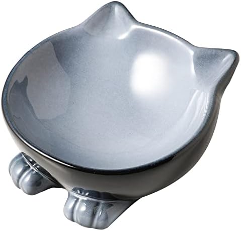  Nihow Ceramic Basic Cat Bowls: 6.25 Inch Cat Bowl For Food & Water - Food Grade Cat Dish For Large-Sized Cat/Medium-Sized Dog - Microwave & Dishwasher Safe -Elegant Blue & Black (8.5 OZ /1 PC)