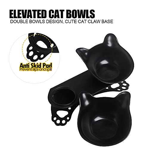  Elevated Cat Bowls,Double Cat Dog Bowls,15°Tilted Raised Cat Bowls,Cat Food Bowls Protective Cat Feeder Bowl For Cats And Small Dogs