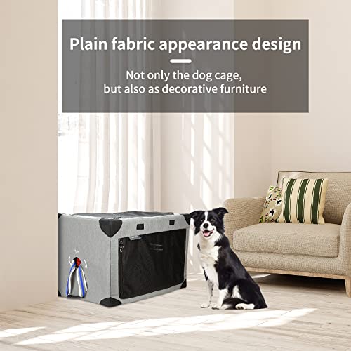  FLARUZIY 26In Soft Dog Crates For Small Dogs And Cats, 3-Doors Collapsible Dog Kennel With Strengthen Sewing Nylon Mesh Cover By Spiral Iron Pipe, Travel Pet Home, Grey