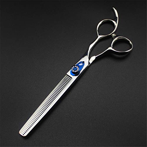  Professional 7.0 Inch Pet Cat Dog Grooming Scissors Set Blue Gasket 4 Pieces 440C Steel Pet Trimmer Kit - Straight Cutting Scissors/Thinning Shears/Curved Scissors/Combs