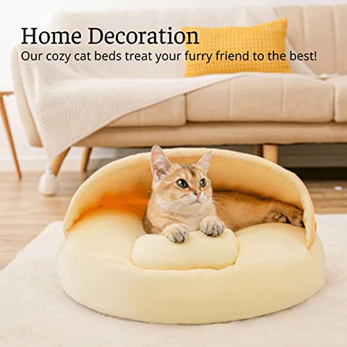 GENERIC Semi-Enclosed Cat Bed - Lovely Round Food Print Kennel Cat Bed Mat Cushion Bed House Kitten Cute Cat Soft Cave Bed For Dog Cat Pet Supply Home Décor