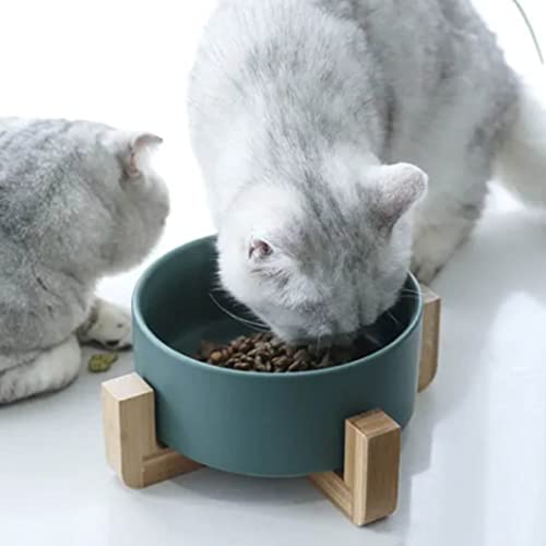  FOTABPYTI Ceramic Pet Bowl, Dog Cat Litter Box Stable Multifunctional Large Capacity Easy To Clean With Wooden Stand For Pet Cats For Home