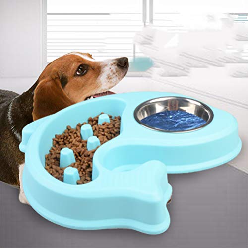  POPETPOP Puppy Feeder Slow Feeder Bowl Dog Anti-Choking Bowl Stainless Steel Drinking Water Bowl Dog Food Feeder (Sky-Blue) Doggie Toys