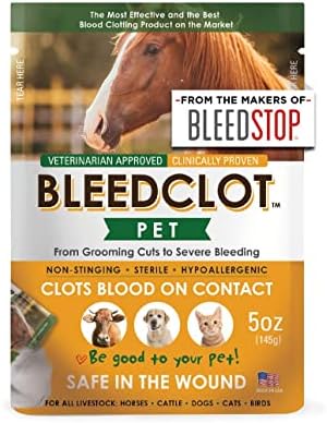  BleedClot Pet FirstAid Blood Clotting Powder | Stop Bleeding On All Animals Guaranteed | Minor Cuts To Arterial Bleeding | From Makers Of BleedStop | Veterinarian + Household Use (1 Pouch, 5 Oz)