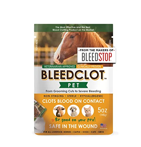  BleedClot Pet FirstAid Blood Clotting Powder | Stop Bleeding On All Animals Guaranteed | Minor Cuts To Arterial Bleeding | From Makers Of BleedStop | Veterinarian + Household Use (1 Pouch, 5 Oz)