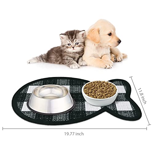  Yinuomo Cat Food Mat, Water Absorbent Dog Food Mat, Non Slip Placemat For Pets Bowl And Water, Easy To Clean, Machine Washable Feeding Mats For Dog Cat Pet, Large 12'' X 20''(Fish Shape)