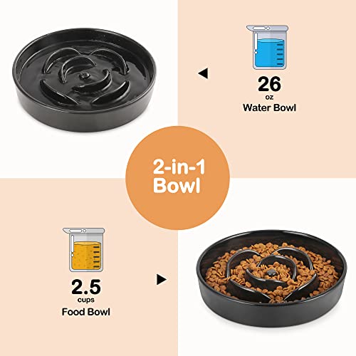  Sted Slow Feeder Dog Bowls Ceramic, 2.5 Cups Slow Feeder Dog Bowls Small Medium Breed, Dog Food Bowls, Heavy Premium Ceramic Dog Bowls, Help Dog Slow Down Eating, Diameter 8.6 In & Tall 1.6 In, Black